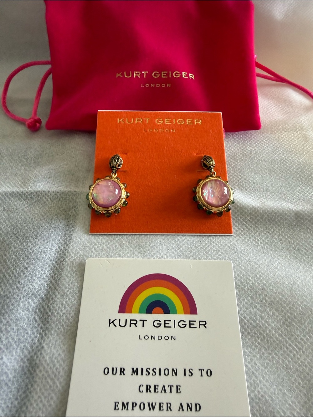 Kurt Geiger Gold-Tone Earrings with Pink Iridescent Stones